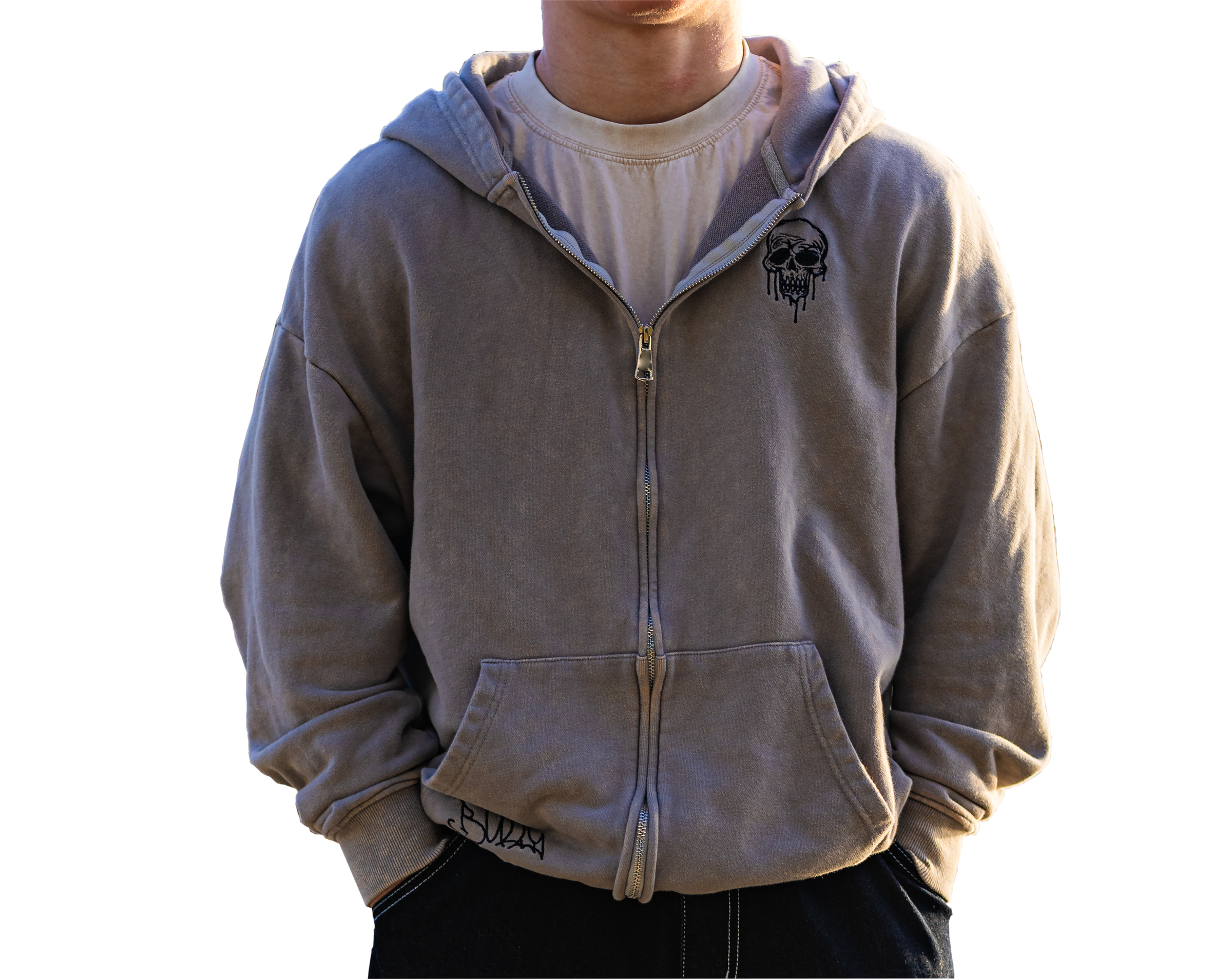 Baggy Washed grey Zip-Hoodie | SkateBully